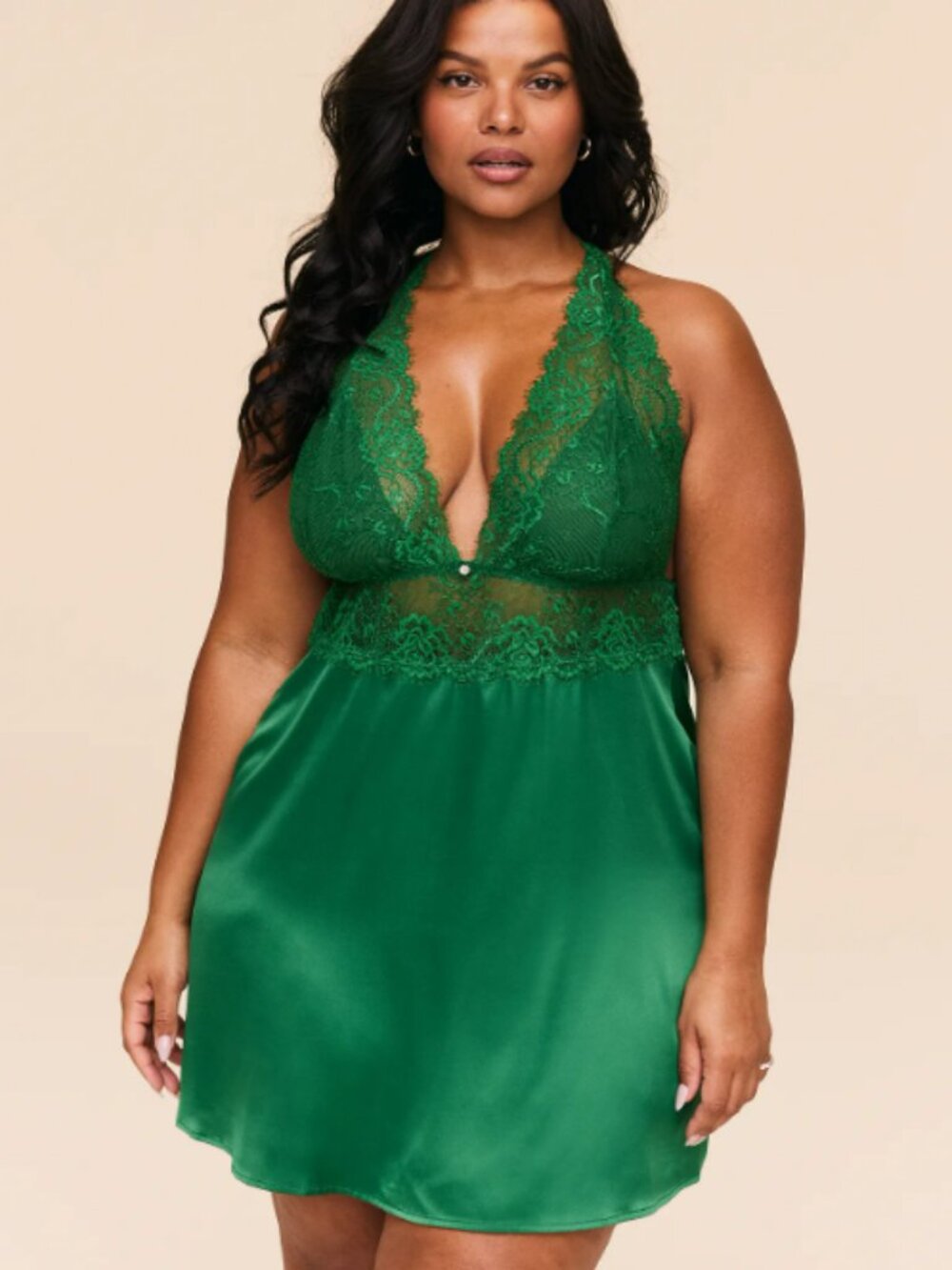Adore Me Galilea Satin Lace Slip Nightgown Green NWT 3X